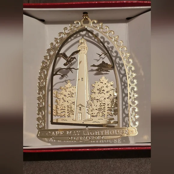 Cape May New Jersey 24k Gold Flashed Brass Lighthouse Ornament NJ Xmas Decor - Picture 5 of 5